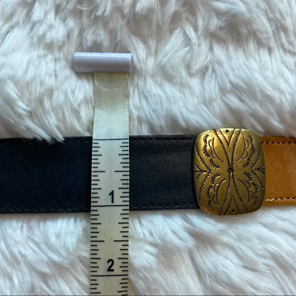 Brighton Vintage Multi-colored Leather Belt With Gold Tone Hardware